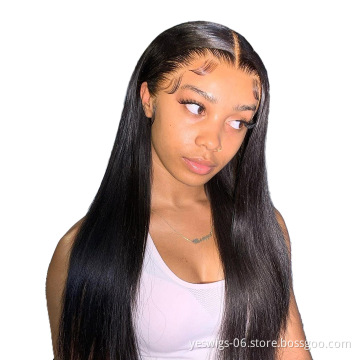 Cheap Factory Vendor Raw Indian Virgin cuticle aligned Natural Straight Human Hair 13X4 HD Full Lace Front Wig For Black Women